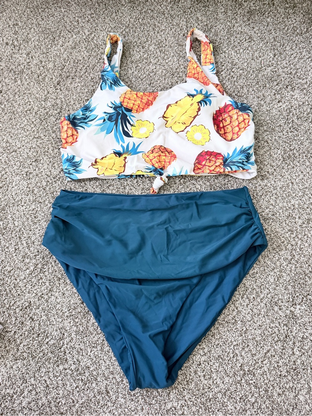 Zaful Pineapple Print White Top with Teal High-Waist Bottoms